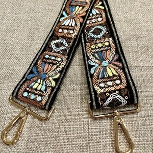 Embroidered Crossbody Bag Strap with Gold Hardware